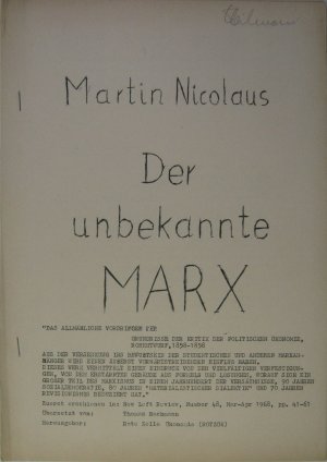 antiquarisches Buch – Martin Nicolaus – Der unbekannte Marx.