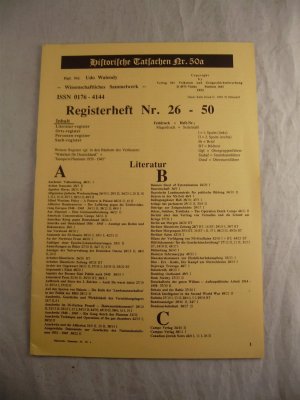 Historische Tatsachen Nr. 50a Registerheft Nr. 26 - 50