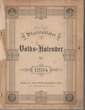 R391 Plattdütscher Volks-Kalender für 1894. 59 Seiten