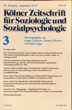 gebrauchtes Buch – Kölner Zeitschrift für Soziologie und Sozialpsychologie. 62. Jahrgang September 2010