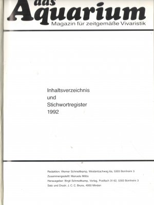 Das Aquarium. Monatsmagazin für Vivaristik 1992 (ganzer Jahrgang gebunden)