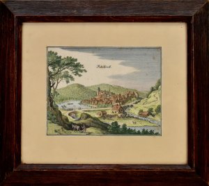 Adolfseck. [1655]. [Altkolorierter Original-Kupferstich, gerahmt / original colored copper engraving, framed]