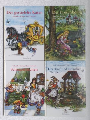 gebrauchtes Buch – Gebrüder / Brüder Grimm mit Bilder von Lore Humme – Der gestiefelte Kater + Der Froschkönig + Schneewittchen + Der Wolf und die sieben Geißlein