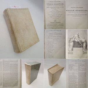 The Plays and Poems of William Shakspeare (William Shakespeare)  Accurately Printed From the Text of the Corrected Copies, Left By the Late Samuel Johnson, George Steevens, Isaac Reed, and Edmond Malone. With notes, critical, historical, and explanatory, selected from the most eminent commentators; Mr. Malone`s various readings; Dr. Johnson`s preface; a life of the poet, by Alex. Chalmers; Shakspeare`s will, with his autograph, from the original; a chronology of his plays; a list of the remarkable editions of his works; an inquiry into the plays ascribed to him; some account of his various portraits, and a copious glossary. A New Edition, in One Volume * G A N Z P E R G A M E N T - H a n d e i n b a n d  / - V o r z u g s a u s g a b e im  S c h u b e r