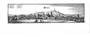 Durlach [Karlsruhe]. Gesamtansicht. Original Kupferstich auf Bütten von Merian aus Topographia Sueviae, 1643. Plattengröße: 8,6 x 33,3 cm. Blattgröße: […]