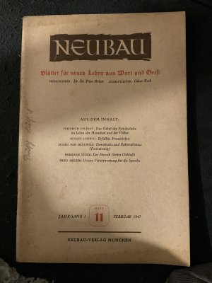 antiquarisches Buch – Friso Melzer  – NEUBAU. Blätter für neues Leben aus Wort und Geist. Jahrgang 1, Heft 11 [Februar 1947]