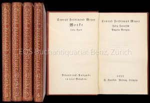 Werke., Enthält folgendes: Jürg Jenatsch, Angela Borgia, Novellen, Der Heilige, Die Versuchung des Pescara, Gedichte, Huttens letzte Tage und Engelberg […]