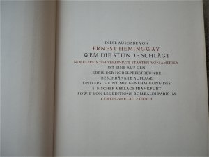 gebrauchtes Buch – Ernest Hemingway – Nobelpreis für Literatur 1954:  Wem die Stunde schlägt