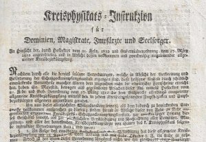 1814 Pockenimpfpflicht: Kreisphysikats-Instrukzion mit Formularen. Für Dominien, Magistrate, Impfärzte und Seelsorger