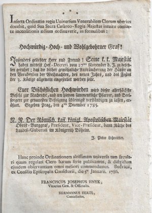 Hofdekret über die Behandlung der Armen und der Einkünfte der Pfarrer