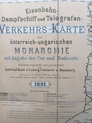 Eisenbahn-, Dampfschiff und Telegrafen- VERKEHRS-KARTE der Österreich-ungarischen MONARCHIE mit Angabe der Cur-und Badeorte.