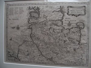 Ducatus Holsatia Nova Tabula - Kupferstich von Holstein um 1600, 38x28 Passepaertout 56 x 47