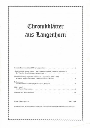 12 Hefte Chronikblätter aus Langenhorn. Nr. 1 bis 14 + Vortragsmanuskript von Dr. Rolf Kuschert anläßlich der Jahreshauptversammlung des Orgelbau-Verein […]