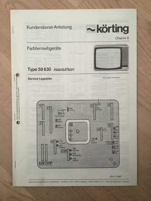 Kundendienst-Anleitung für Farbfernsehgeräte von Körting, verschiedene Typen