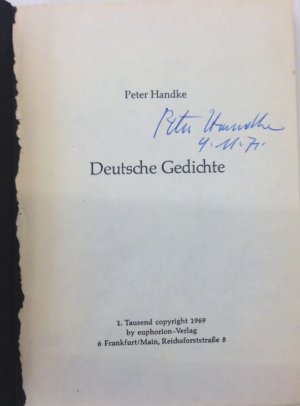 Deutsche Gedichte. Mit eigenhändiger datierter Signatur des Dichters auf der Titelseite. [datiert: 4.11.1971].