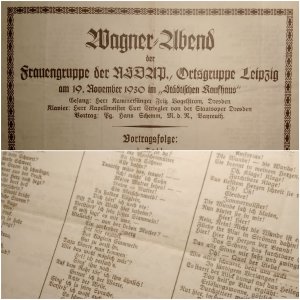 Programmzettel RICHARD WAGNER 1930 - Wagner Abend der Frauengruppe der NSDAP im Städtischen Kaufhaus Leipzig