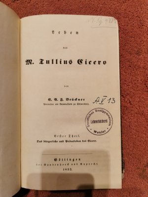 Leben des M. Tullius Cicero, Erster Theil