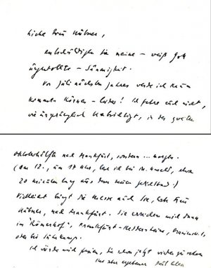 Lyriker (1920-1970): Eigenh. Briefkarte m. U. [Paris], 10. X. 1967 (Poststempel). Quer- 8°. 2 S. - DABEI: Eigenh. adressierter Umschlag.