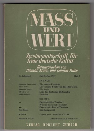 Mass und Wert. Zweimonatsschrift. II. Jahrgang, Heft 6 Juli/ August 1939 Verlag Oprecht Zürich