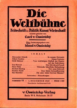 Die Weltbühne. Zeitschrift für Politik , Kunst , Wirtschaft Jahregang 1 1946 ( Heft 1 - 12 = ALLES ) und Jahrgang 2 1947 ( Heft 1 - 24 = ALLES) zusammen […]