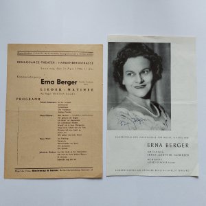 antiquarisches Buch – Erna Berger – 2 Programmzettel zu Liederabenden 1946 und 1959