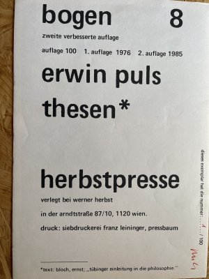 gebrauchtes Buch – Erwin Puls – Thesen, Bogen 8