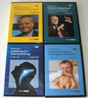 gebrauchter Film – DVD Konvolut Manfred Spitzer Gehirnforschung (4 DVDs): 1) Aufklärung 2.0: Gehirnforschung | 2) Erfolgreich lernen in Kindergarten und Schule | 3) Wir lernen immer: Gehirnforschung und die Schule des Lebens | 4) Vorsicht Bildschirm! Der Einfluss von Bildschirmmedien auf die Entwicklung von Kindern und Jugendlichen