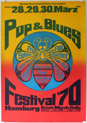 Pop + Blues Festival Hamburg, Poster, Plakat, Festival, Free, Nice Steamhammer, Hardin & York uva., no LP/CD/Vinyl/DVD, Concert, Live, 1970