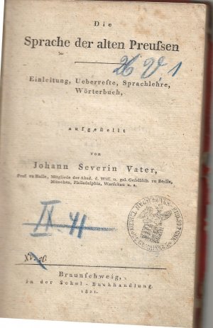 antiquarisches Buch – Johann Severin Vater – Die Sprache der alten Preußen