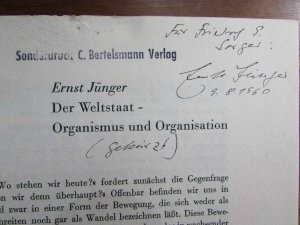 SIGNIERT SONDERDRUCK Der Weltstaat - Organismus und Organisation. Sonderdruck aus: Wo stehen wir heute?.