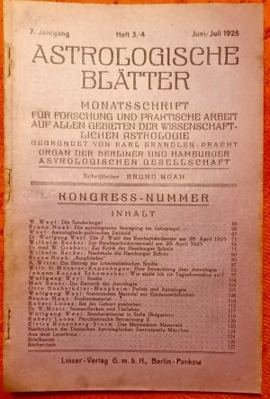 Astrologische Blätter • 7. Jg. 1925-26 [11 Hefte complet] • Monatsschrift für theoretische und angewandte Astrologie • Unabhängige Zeitschrift für astrologische […]