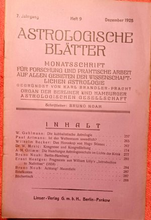 antiquarisches Buch – Bruno Noah  – Astrologische Blätter • 7. Jg. 1925-26 [11 Hefte complet] • Monatsschrift für theoretische und angewandte Astrologie • Unabhängige Zeitschrift für astrologische Forschung