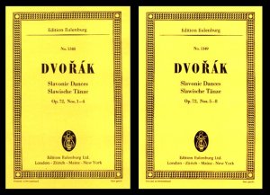 Slawische Tänze / Slavonic Dances for Orchestra op.72/1-4 und op.72/5-8 KOMPLETT - Werkverzeichnis B 147, Studien-Partitur / Noten (Eulenburg Studienpartituren) Edition Eulenburg, Bände 1348 und 1349 beide zusammen - NE UWERTIG