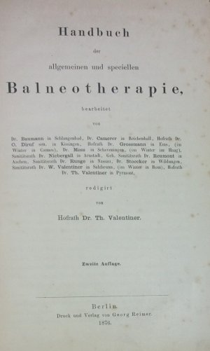 Handbuch der allgemeinen und speciellen Balneotherapie