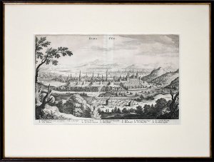 Buda Ofen. (Budapest). [Original-Kupferstich, gerahmt / original copper engraving framed].