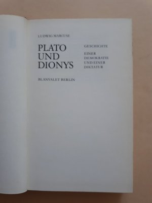 antiquarisches Buch – Ludwig Marcuse – Plato und Dionys   ---   Geschichte einer Demokratie und einer Diktatur