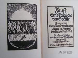 antiquarisches Buch – Goethe – Faust - Orig.-Holzschnitte Walther Klemm), numm. Erstausgabe in Leder