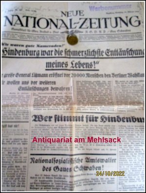 Neue National-Zeitung. Kampfblatt für Ehre, Freiheit und Brot. NSDAP/Gau Schwaben. Samstag, 20. Februar 1932