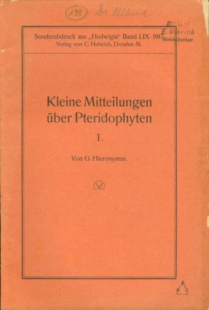 antiquarisches Buch – G. Hieronymus – Kleine Mitteilungen über Pteridophyten I + II  (= Sonderabdruck aus "Hedwigia", Band LIX + LXI) [Pteris]