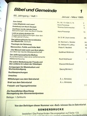 gebrauchtes Buch – Verschiedene, z.B. Martyn Lloyd-Jones – Bibel und Gemeinde. Zeitschrift des Bibelbundes.1985;    Jan.-März.; Apr.-Jun.;  Juli-Sept.; Okt.-Dez.  1985