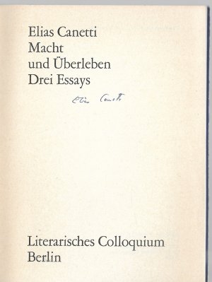 gebrauchtes Buch – Elias Canetti – Macht und Überleben. Drei Essays.