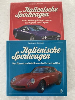 Italienische Sportwagen Band 1 von Abarth und Alfa Romeo bis Ferrari und Fiat mit Signatur Schrader  - Band 2  von Lamborghini und Lancia bis Vignale und Zagato  mit Signatur Schrader und Autogramm Valentino Balboni, Simo Lampinen und Hans Herrmann  - Band 1 + 2 zusammen