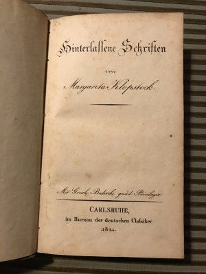 Hinterlassene Schriften von Margareta Klopstock