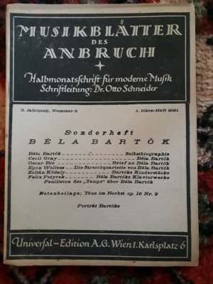 Musikblätter des Anbruch Sonderheft Bela Bartók, 1921