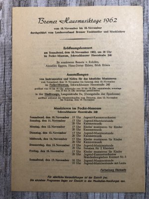 Bremer Hausmusiktage 1962 • Vintage • Programm • Programmheft •