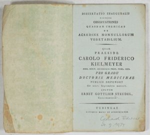 Observationes quasdam chemicas de acredine nonnullorum vegetabilium. Dissertatio Inauguralis.