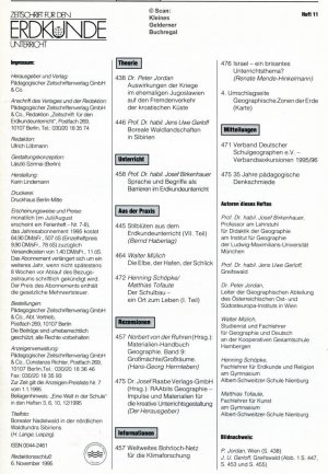 gebrauchtes Buch – pädagogisch-didaktische Fachzeitschrift – ZEITSCHRIFT FÜR DEN ERDKUNDEUNTERRICHT 11/1995 (ZfE)