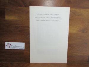 gebrauchtes Buch – Wolfram Benda – Verlagsprospekt zu Heinrich von Kleist Hanns Studer Ueber das Marionettentheater