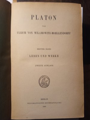 antiquarisches Buch – Ulrich von Wilamowitz-Moellendorff – Platon, Band I: Leben und Werk, Band II: Beilagen und Textkritik