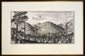 Gründe alte Freye Berg Statt auff dem Hartz. [um 1654]. [Original-Kupferstich, gerahmt / signed original colored etching, framed].